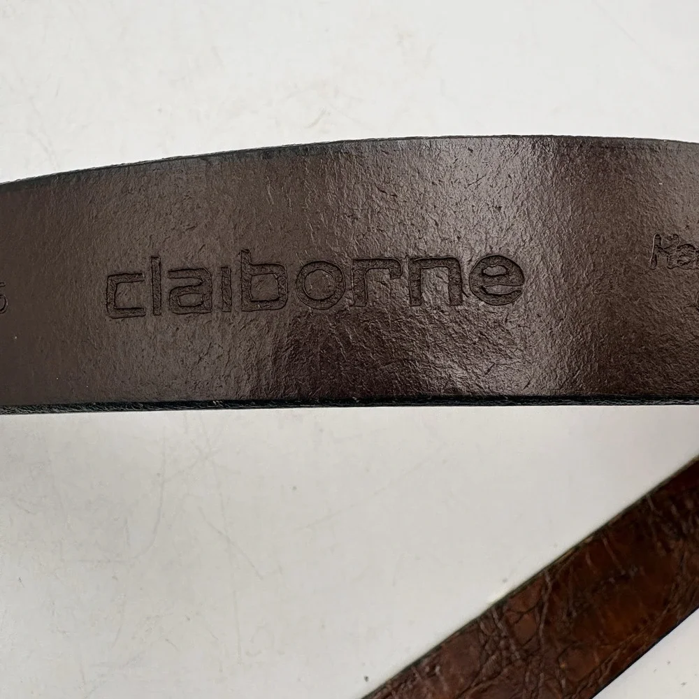 Vintage Claiborne Brown Leather Belt Sz 38 Croc Embossed USA Casual Dress